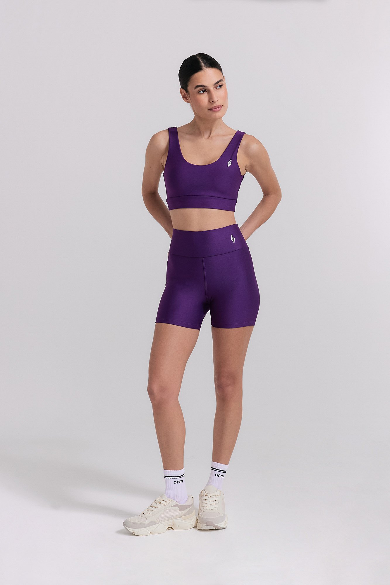 Conjunto Roxo Short Bolso PowerSlim +Top Decote U Mirtilo