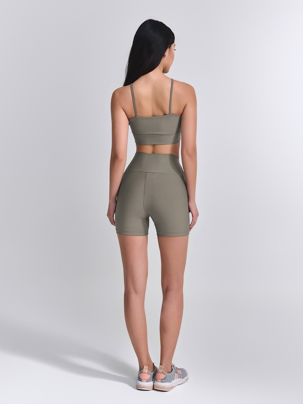 Conjunto Fitness Short PowerSlim + Top Alça Macadamia Oak